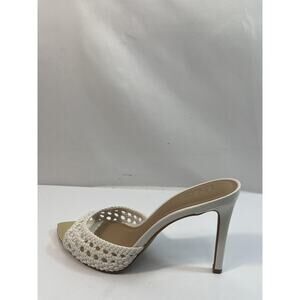 INC AMRA9 Shoes Womens Size 9.5 White Woven Open Toe Mule Stiletto Heels Dressy